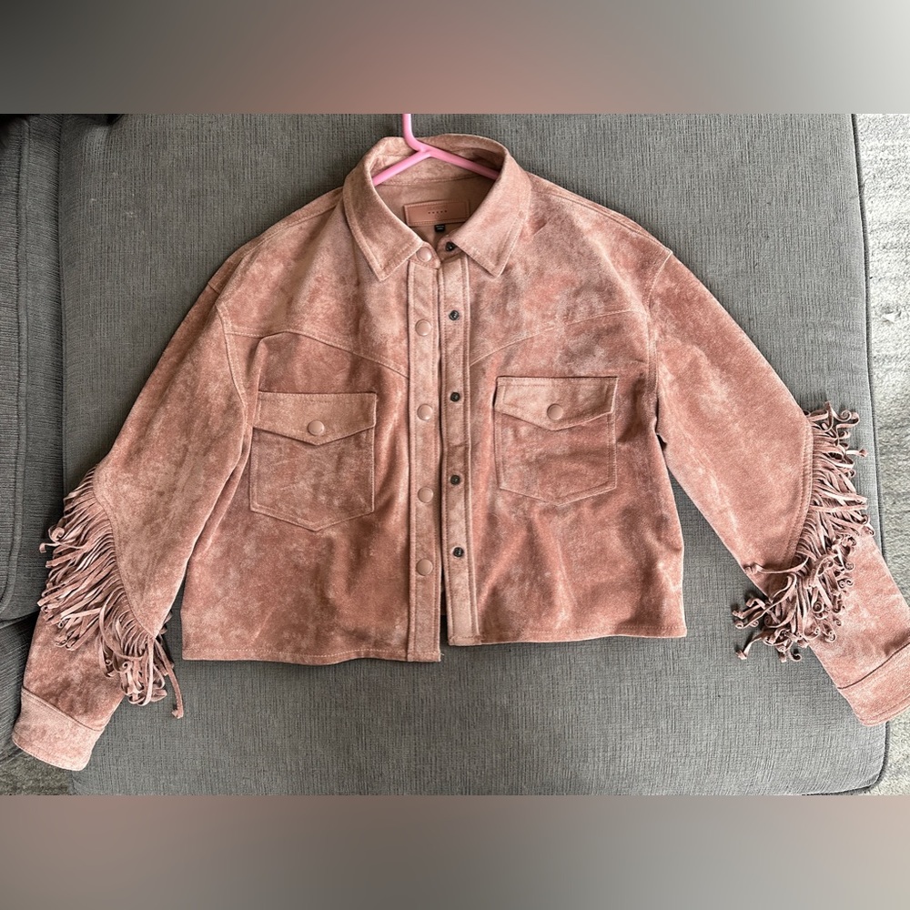 Free People Blank NYC Pink Suede Fringe Jacket. Size S.